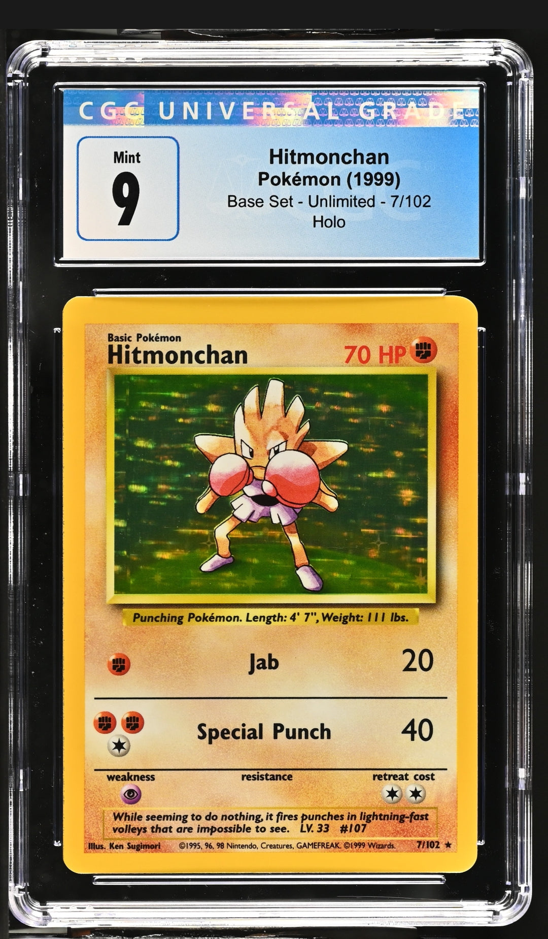 Hitmonchan Base Set Unlimited - CGC 9